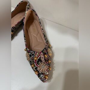 MING SHUN Embellished Pointed Flats Floral Rhinestone Studded Boho 37 6.5-7 US